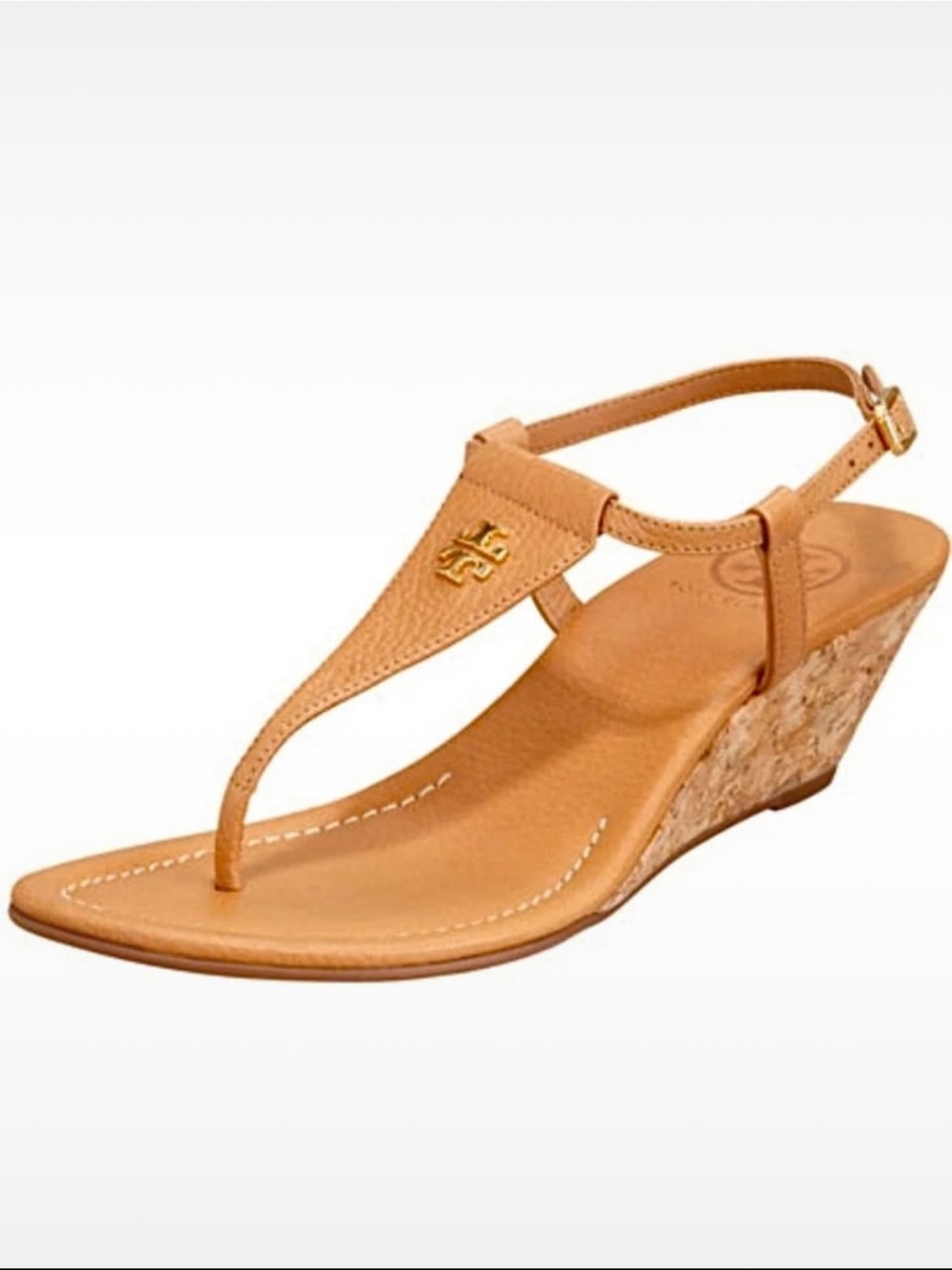 TORY BURCH Women’s Britton Tan Leather Cork Wedge Thong Sandals Size 7